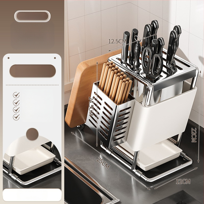 Ράφι για μαχαίρια από ανοξείδωτο χάλυβα, επιτοίχια τοποθέτηση, πολυλειτουργική αποθήκευση μαχαιριών, μοντέρνος μινιμαλιστικός σχεδιασμός