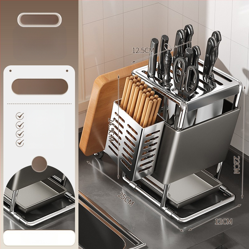 Ράφι για μαχαίρια από ανοξείδωτο χάλυβα, επιτοίχια τοποθέτηση, πολυλειτουργική αποθήκευση μαχαιριών, μοντέρνος μινιμαλιστικός σχεδιασμός