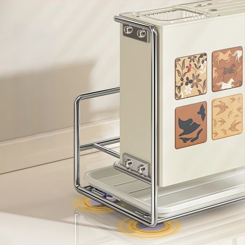 Κουζίνας αποθηκευτικός ράφι με θήκη μαχαιριών, θήκη για μαχαιροπίρουνα και θήκη κοπτικών σανίδων — επιτραπέζιος και τοίχους, πολυλειτουργικός, κινητός, χωρίς εγκατάσταση, από ανθρακούχο ατσάλι