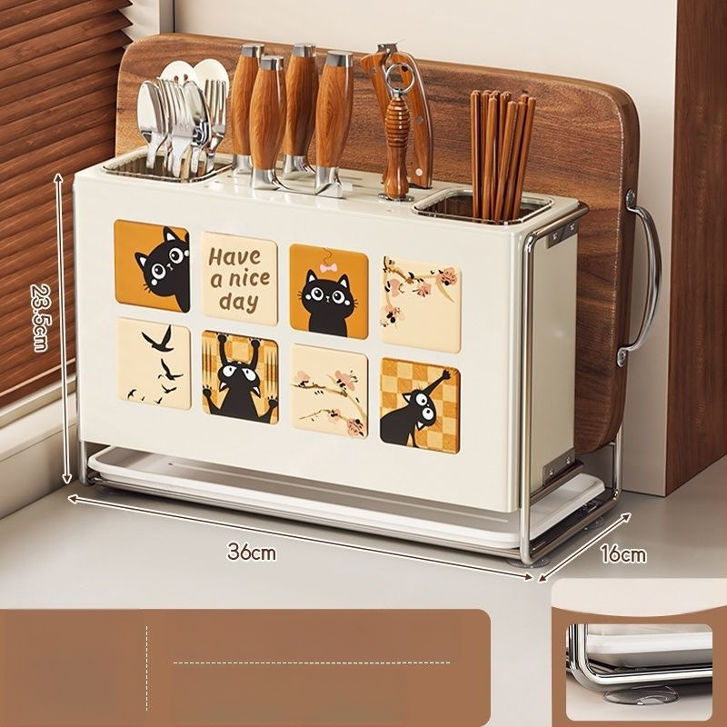 Κουζίνας αποθηκευτικός ράφι με θήκη μαχαιριών, θήκη για μαχαιροπίρουνα και θήκη κοπτικών σανίδων — επιτραπέζιος και τοίχους, πολυλειτουργικός, κινητός, χωρίς εγκατάσταση, από ανθρακούχο ατσάλι