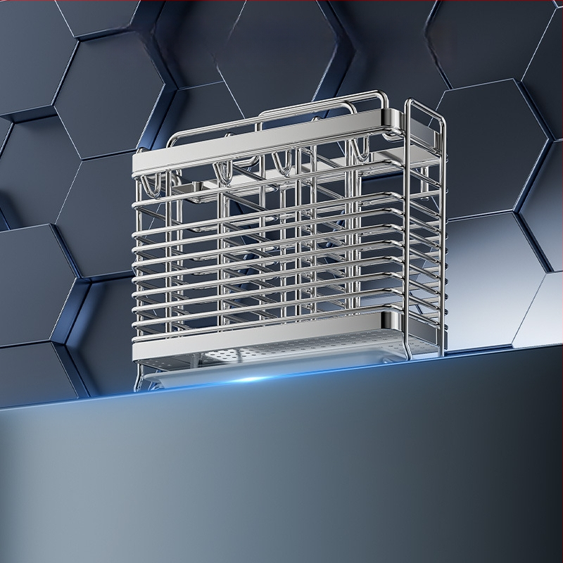 Ανοξείδωτος ράφι αποθήκευσης για chopsticks με ενσωματωμένο κρατητή μαχαιριών — τοίχος ή επιφάνεια, κατά του μύκητα, με αεριζόμενο αποστραγγιστικό σύστημα