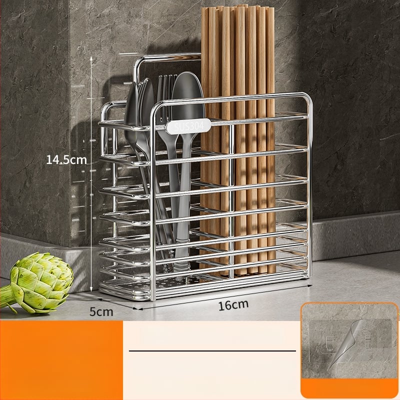 Ανοξείδωτος ράφι αποθήκευσης για chopsticks με ενσωματωμένο κρατητή μαχαιριών — τοίχος ή επιφάνεια, κατά του μύκητα, με αεριζόμενο αποστραγγιστικό σύστημα