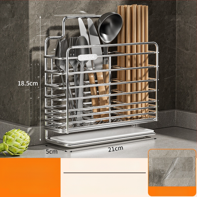 Ανοξείδωτος ράφι αποθήκευσης για chopsticks με ενσωματωμένο κρατητή μαχαιριών — τοίχος ή επιφάνεια, κατά του μύκητα, με αεριζόμενο αποστραγγιστικό σύστημα