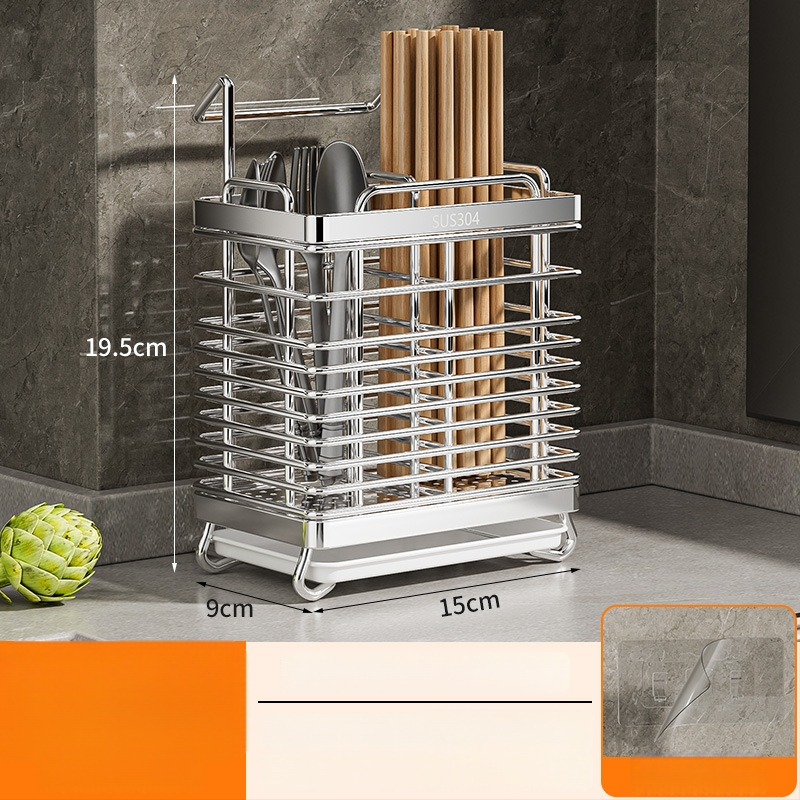 Ανοξείδωτος ράφι αποθήκευσης για chopsticks με ενσωματωμένο κρατητή μαχαιριών — τοίχος ή επιφάνεια, κατά του μύκητα, με αεριζόμενο αποστραγγιστικό σύστημα