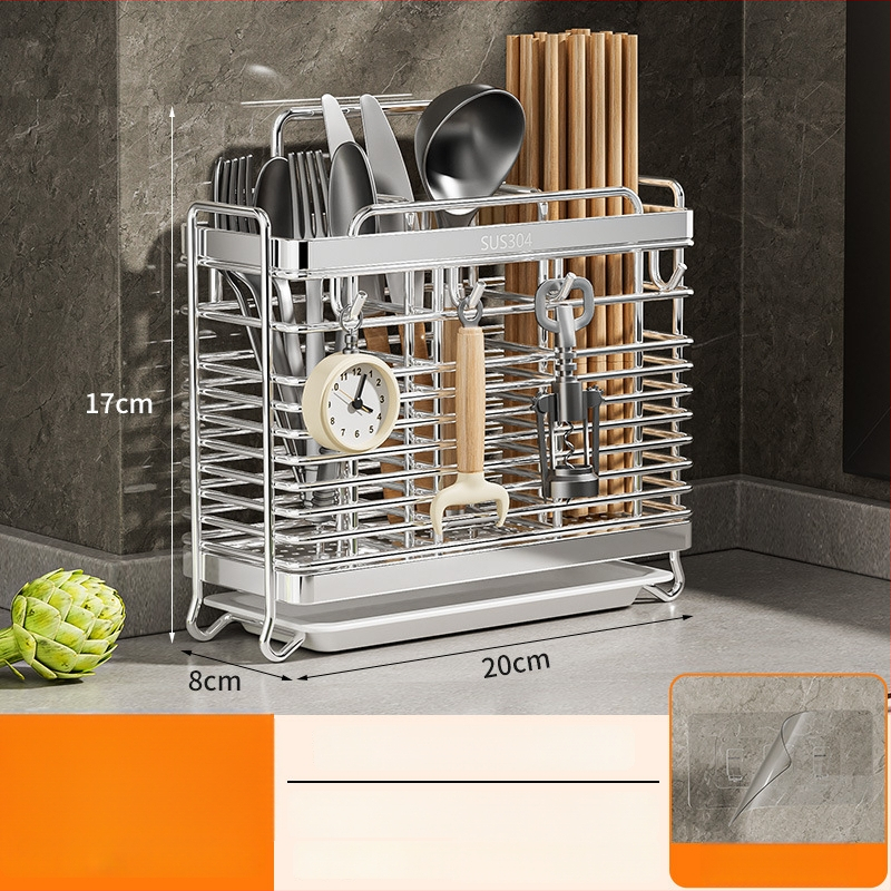 Ανοξείδωτος ράφι αποθήκευσης για chopsticks με ενσωματωμένο κρατητή μαχαιριών — τοίχος ή επιφάνεια, κατά του μύκητα, με αεριζόμενο αποστραγγιστικό σύστημα