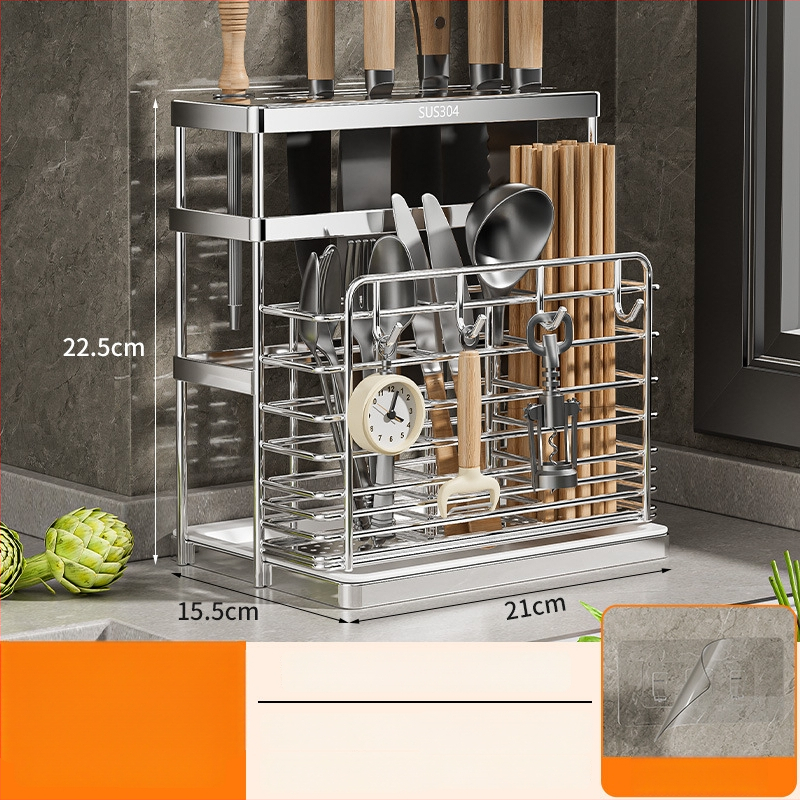 Ανοξείδωτος ράφι αποθήκευσης για chopsticks με ενσωματωμένο κρατητή μαχαιριών — τοίχος ή επιφάνεια, κατά του μύκητα, με αεριζόμενο αποστραγγιστικό σύστημα