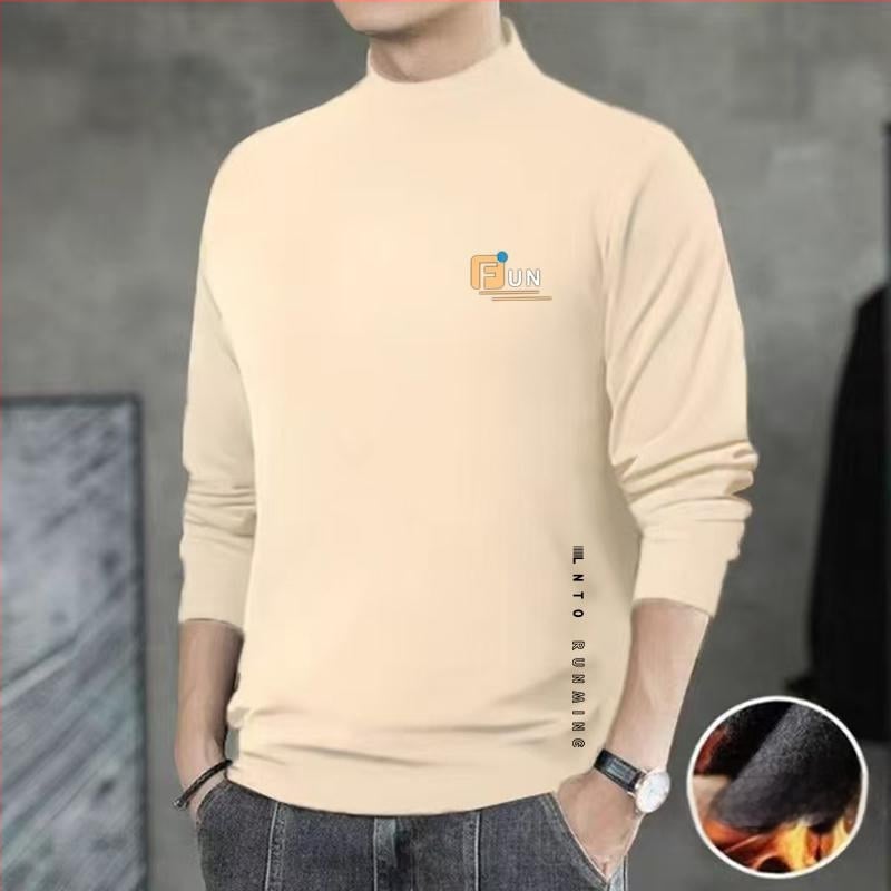 Ανδρικό Θερμικό Βασικό Τοπ – Σταθερός Γιακάς, Φλίς, Μακριά Μανίκια, Λιτή Γραμμή, Πολυεστερική Μείξη