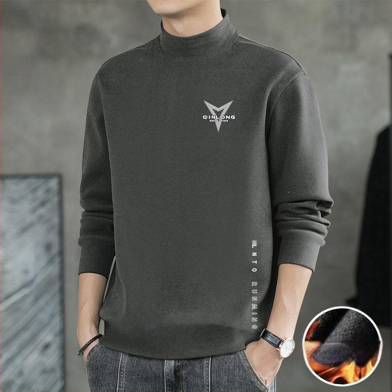 Ανδρικό Θερμικό Βασικό Τοπ – Σταθερός Γιακάς, Φλίς, Μακριά Μανίκια, Λιτή Γραμμή, Πολυεστερική Μείξη