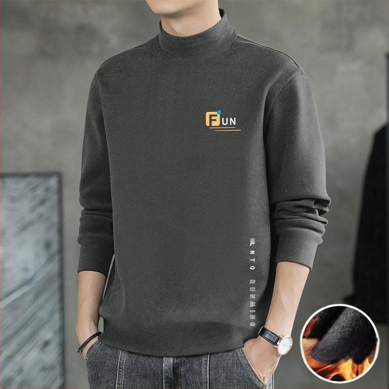 Ανδρικό Θερμικό Βασικό Τοπ – Σταθερός Γιακάς, Φλίς, Μακριά Μανίκια, Λιτή Γραμμή, Πολυεστερική Μείξη