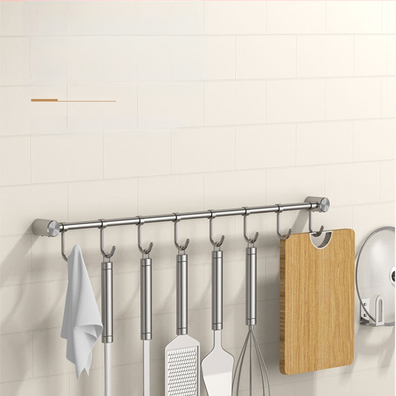 Кухненски държач за прибори от неръждаема стомана — стенен монтаж, матова шлифована повърхност, единична релса