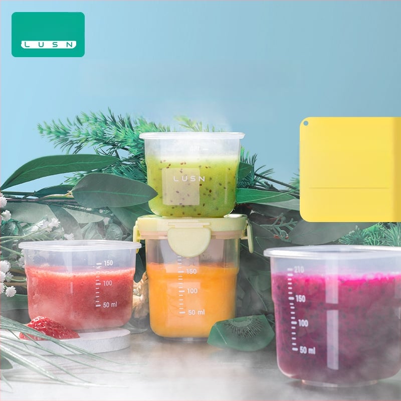 Cutie pentru păstrarea hranei pentru bebeluți – pătrată din plastic, compatibilă cu cuptorul cu microunde, menține prospețimea, capacitate sub 300 ml