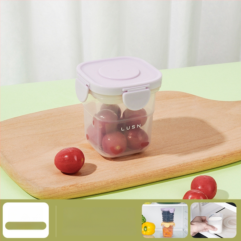 Cutie pentru păstrarea hranei pentru bebeluți – pătrată din plastic, compatibilă cu cuptorul cu microunde, menține prospețimea, capacitate sub 300 ml