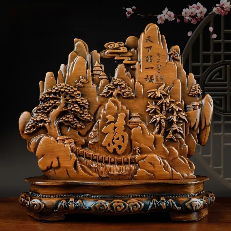 Декоративна фигура от смола Fu символ за холния шкаф за вино, китайски стил; Материал: синтетична смола; Подходяща за бизнес и домакински подаръци