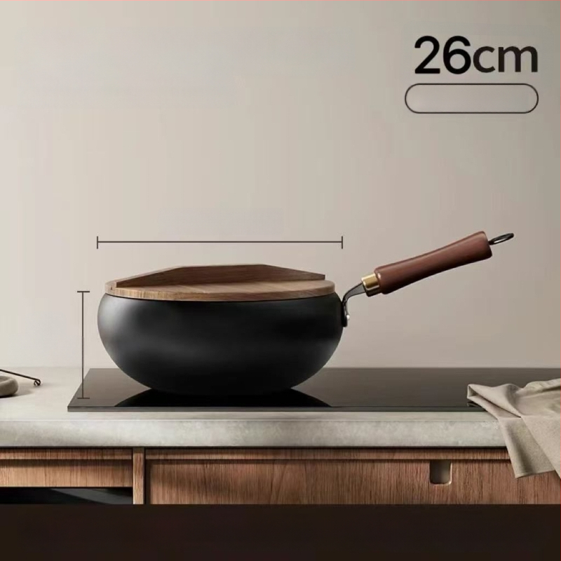 Tradicionalni wok od lijevanog željeza s velikim trbušnim oblikom, ručno izrađena kućna tava s neprijanjajućim premazom