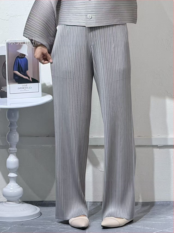 Nadrágos kosztüm szett: Kardigán, ráncos textúra, poliészter 95%+, Japán-koreai casual stílus