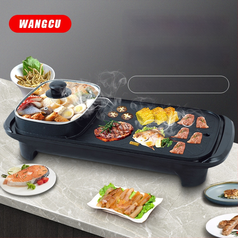 Višenamjenski električni lonac s velikim kapacitetom za Shabu-Shabu i grill, 3-4 L, 1200 W, tijelo od aluminijske legure