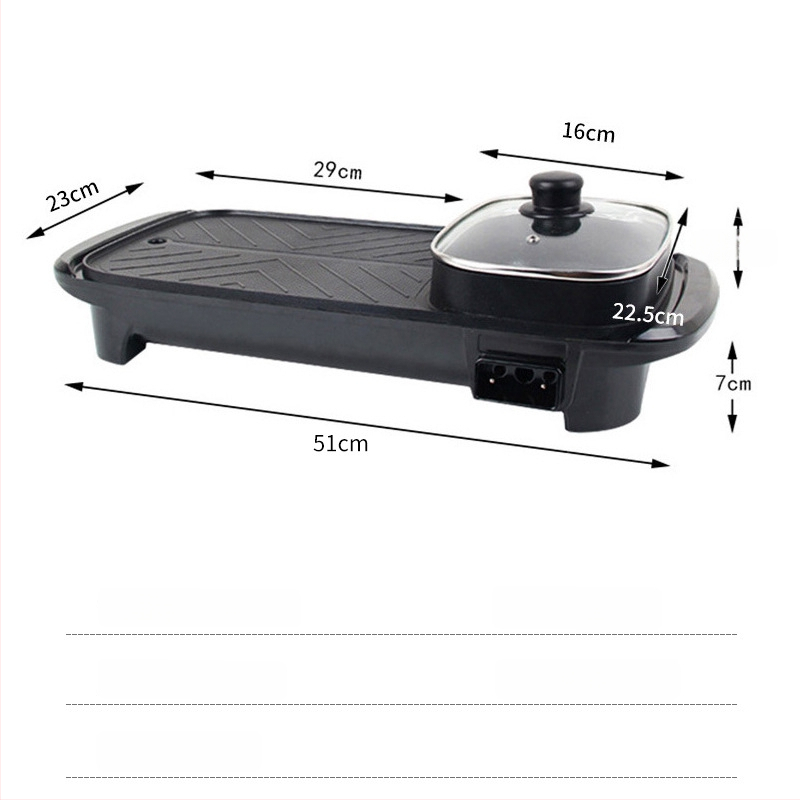 Višenamjenski električni lonac s velikim kapacitetom za Shabu-Shabu i grill, 3-4 L, 1200 W, tijelo od aluminijske legure