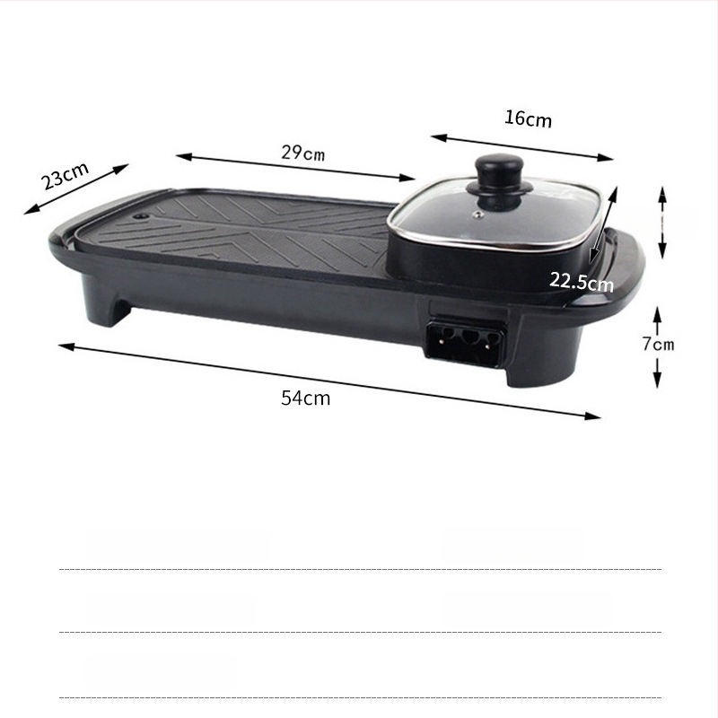 Višenamjenski električni lonac s velikim kapacitetom za Shabu-Shabu i grill, 3-4 L, 1200 W, tijelo od aluminijske legure