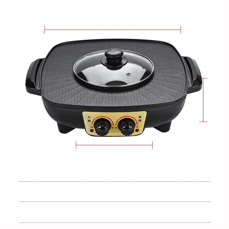 Višenamjenski električni lonac s velikim kapacitetom za Shabu-Shabu i grill, 3-4 L, 1200 W, tijelo od aluminijske legure