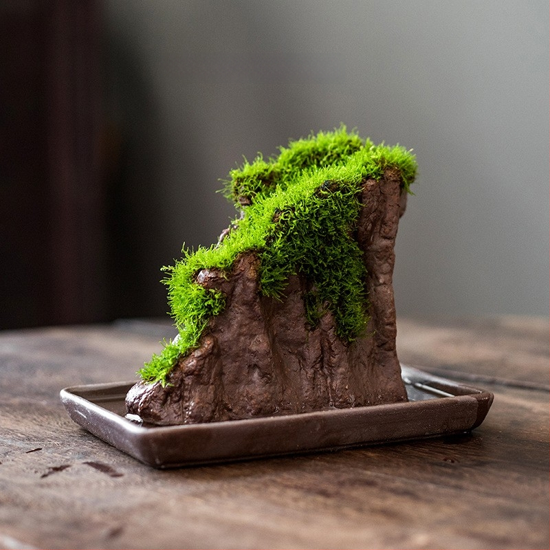 Декоративна водна композиция за бюро с бонсай — дзен микро пейзаж от копринени цветя