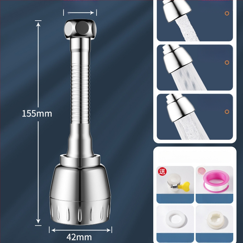 Konyhai csaptele meghosszabbítója, univerzális forgó fej, nyomás alatti permetezés elleni védelem, rozsdamentes acél