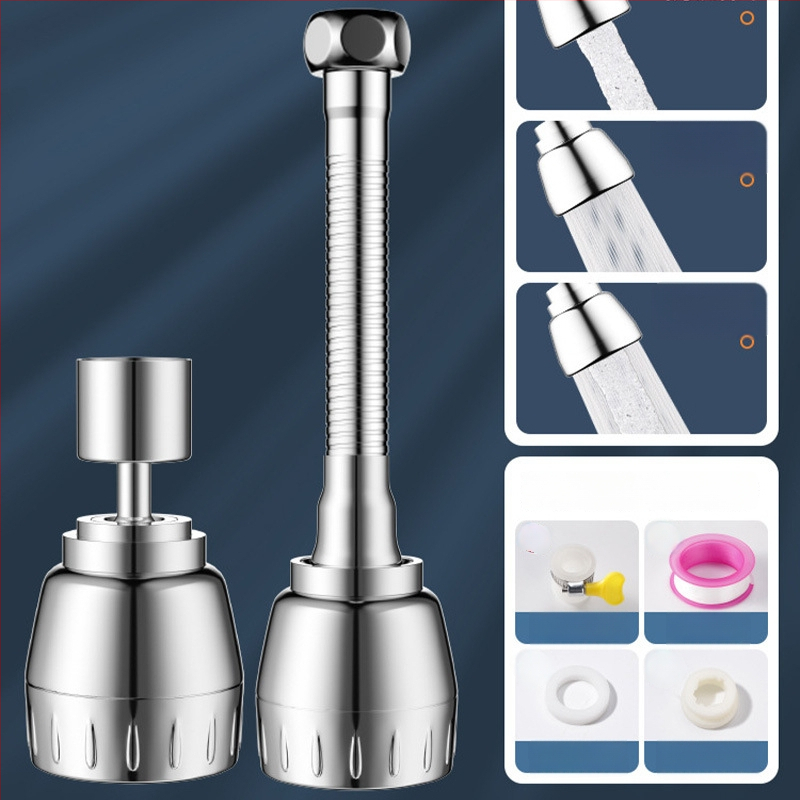 Konyhai csaptele meghosszabbítója, univerzális forgó fej, nyomás alatti permetezés elleni védelem, rozsdamentes acél
