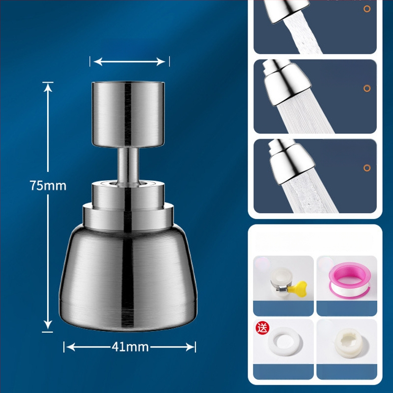 Konyhai csaptele meghosszabbítója, univerzális forgó fej, nyomás alatti permetezés elleni védelem, rozsdamentes acél