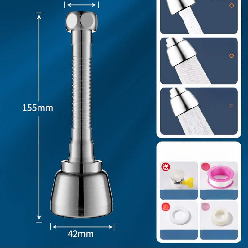 Konyhai csaptele meghosszabbítója, univerzális forgó fej, nyomás alatti permetezés elleni védelem, rozsdamentes acél