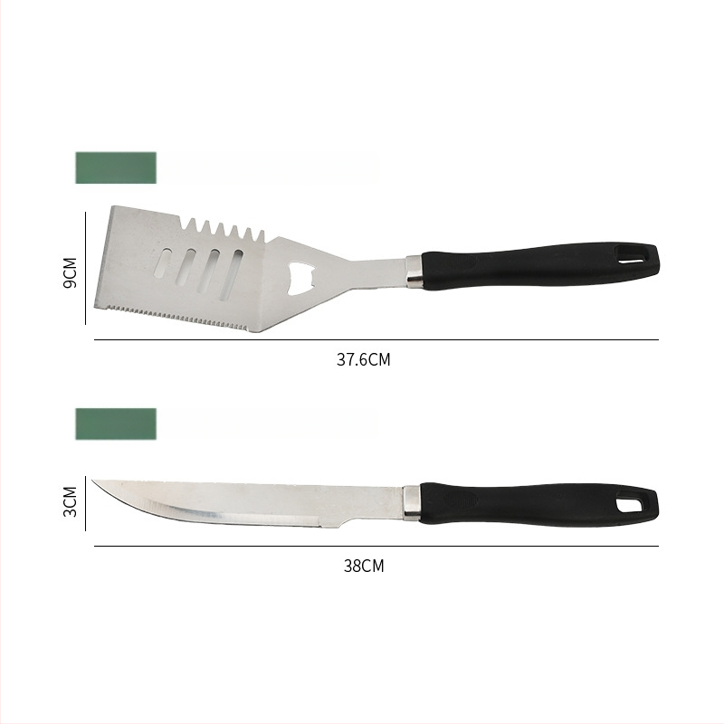 Set alata za roštilj od nehrđajućeg čelika 410, s drškom u obliku gourd-handle, u prijenosnoj torbi od Oxford platna; uključuje nož, klips, četku, vilicu, špatulu i četku za čišćenje