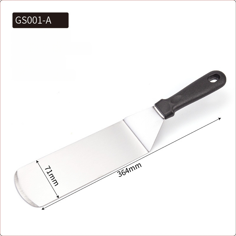 Rozsdamentes acél teppanyaki spatula készlet kültéri grillsütéshez — modern minimalista design, tartalmaz spatulákat steakhez és palacsintákhoz, testreszabható