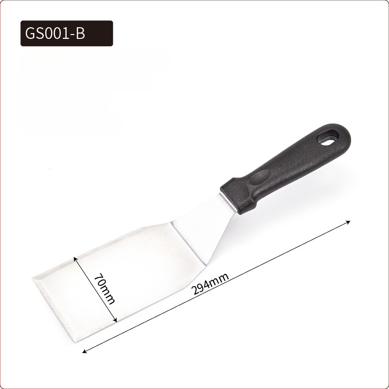 Rozsdamentes acél teppanyaki spatula készlet kültéri grillsütéshez — modern minimalista design, tartalmaz spatulákat steakhez és palacsintákhoz, testreszabható