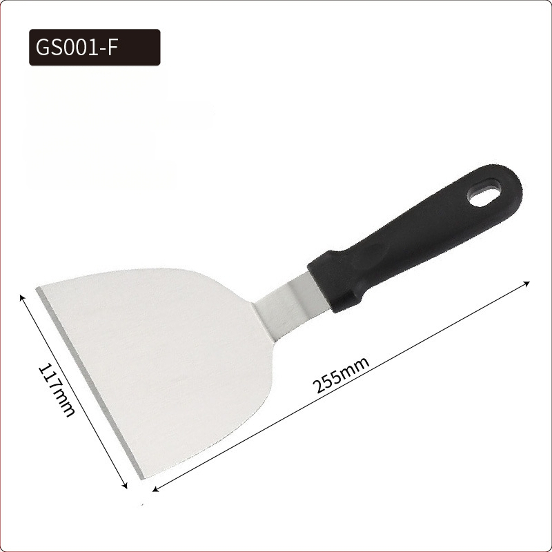 Rozsdamentes acél teppanyaki spatula készlet kültéri grillsütéshez — modern minimalista design, tartalmaz spatulákat steakhez és palacsintákhoz, testreszabható