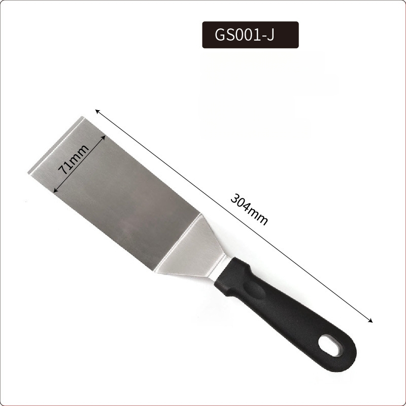 Rozsdamentes acél teppanyaki spatula készlet kültéri grillsütéshez — modern minimalista design, tartalmaz spatulákat steakhez és palacsintákhoz, testreszabható