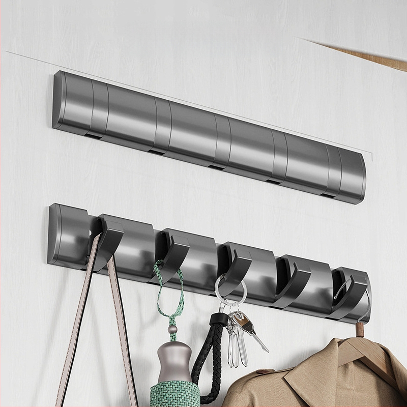 Скрита закачалка за врата за антре/гардероб — стенна сгъваема закачалка за палта и шапки, без пробиване — Space Aluminum, 444 g, Nano sandblasting, Светъл лукс, EU CE сертификация