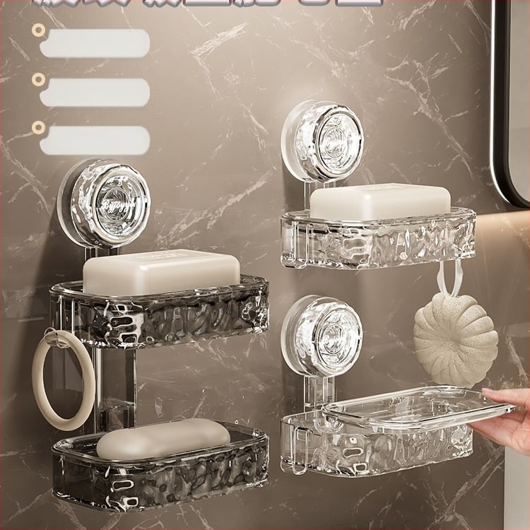 Fali szappantartó vákuumos rögzítéssel, 2 polcos, 5-10 kg teherbírás, műanyag