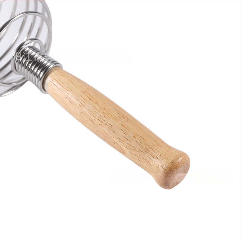 Ručni mućkalica za jaja s drvenom drškom i sferičnom glavom od nehrđajućeg čelika, moderni minimalistički dizajn