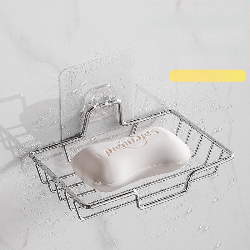 Nemes acélból készült szappantartó lefolyóhálóval, falra szerelhető, szívókoronggal, egyrétegű