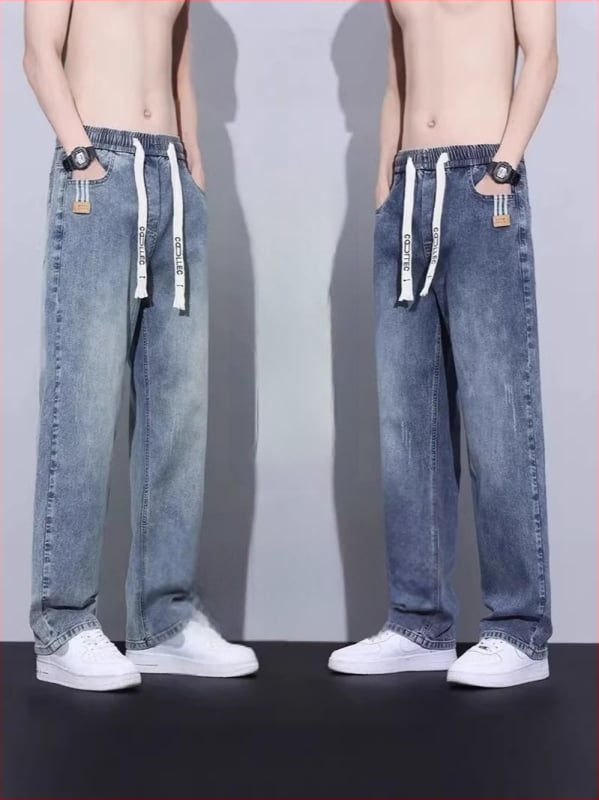 Τζιν με ίσια γραμμή - μεσαία μέση, πλυμένα, ελαφριά ελαστικότητα, πολυεστέρας 70%