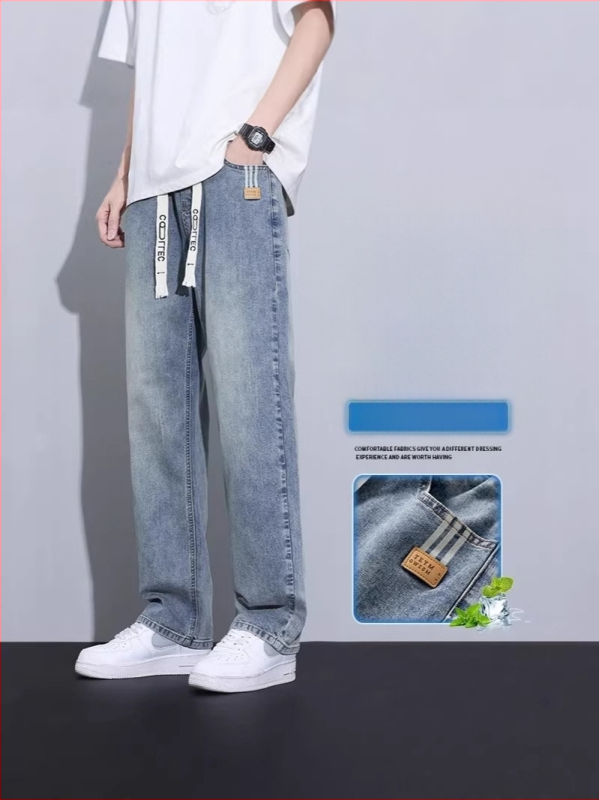 Τζιν με ίσια γραμμή - μεσαία μέση, πλυμένα, ελαφριά ελαστικότητα, πολυεστέρας 70%