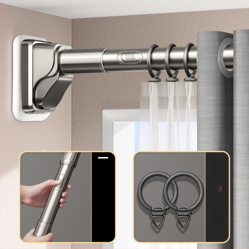 Teleskopska šipka za sušenje odjeće, bez bušenja, fiksna, od nehrđajućeg čelika, za balkon, kupaonicu, zavjese i garderobu.