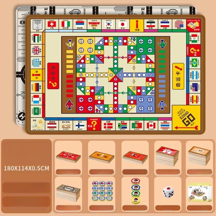 Veliko dvostrano leteće šah Monopoly, tri u jednom za djecu, edukativna igra za roditelje i djecu, tepih za igru i penjanje