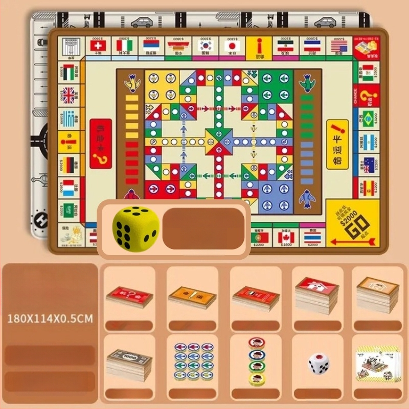 Veliko dvostrano leteće šah Monopoly, tri u jednom za djecu, edukativna igra za roditelje i djecu, tepih za igru i penjanje
