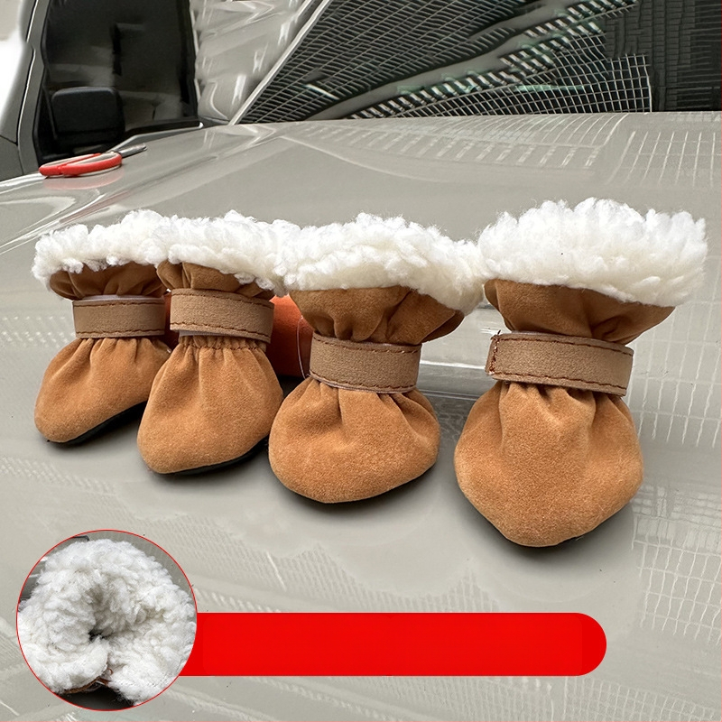 Pantofi de câine pentru iarnă, cu căptușeală din fleece, talpă moale îngroșată, antiderapante, pentru câini mici