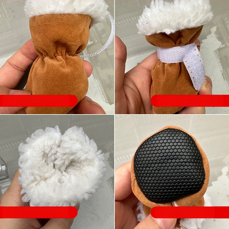 Pantofi de câine pentru iarnă, cu căptușeală din fleece, talpă moale îngroșată, antiderapante, pentru câini mici