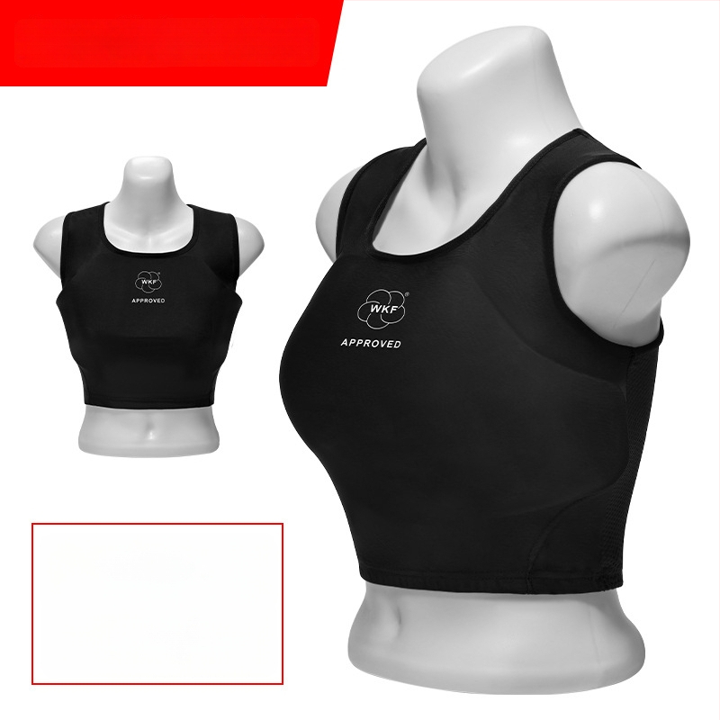 Ženski zaštitnik prsiju za karate, prozračan, mogućnost otiska logotipa, zaštita gornjeg dijela tijela, polovica tijela, crno-bijeli