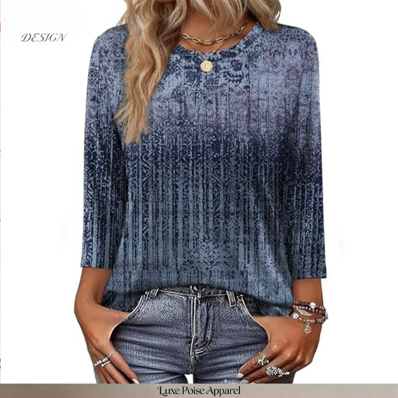 OFEEFAN Ženska bluza s 3/4 rukavom, moderan svakodnevni stil, bluza s okruglim izrezom, poliester