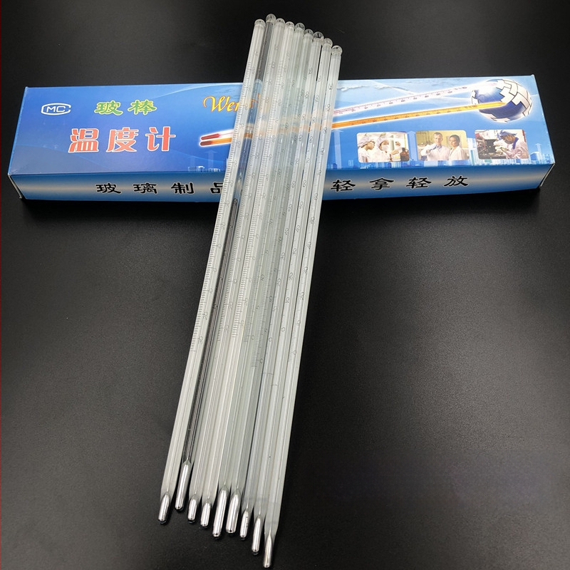 Termometar sa živom, staklena šipka, duljina 30 cm, raspon 0–50/100/200 °C, mjerni štapić bijelog živog srebra, 300/360 stupnjeva