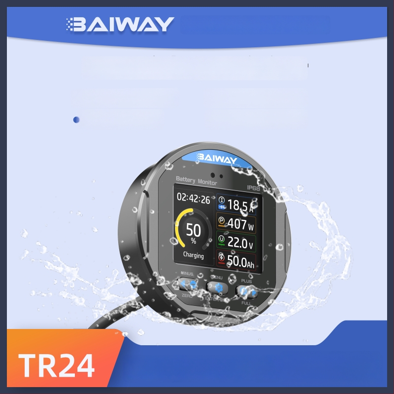 TR24 vodootporni coulombometar s kolornim zaslonom, LiFePO4 baterija monitor, raspon 8–80V 0–999Ah