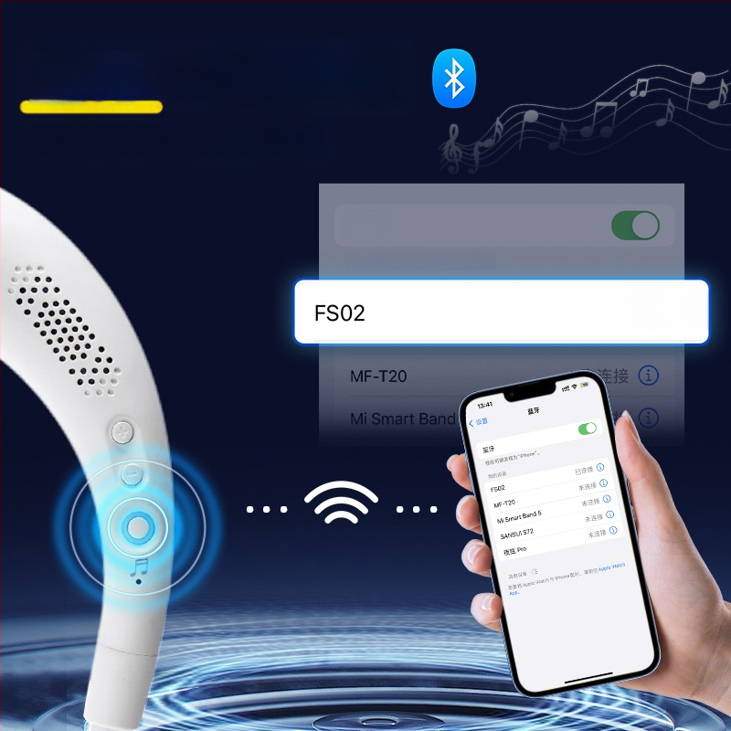 Bluetooth bešični ventilator za vrat, bez lopatica, prijenosni tiši vanjski ventilator za sport