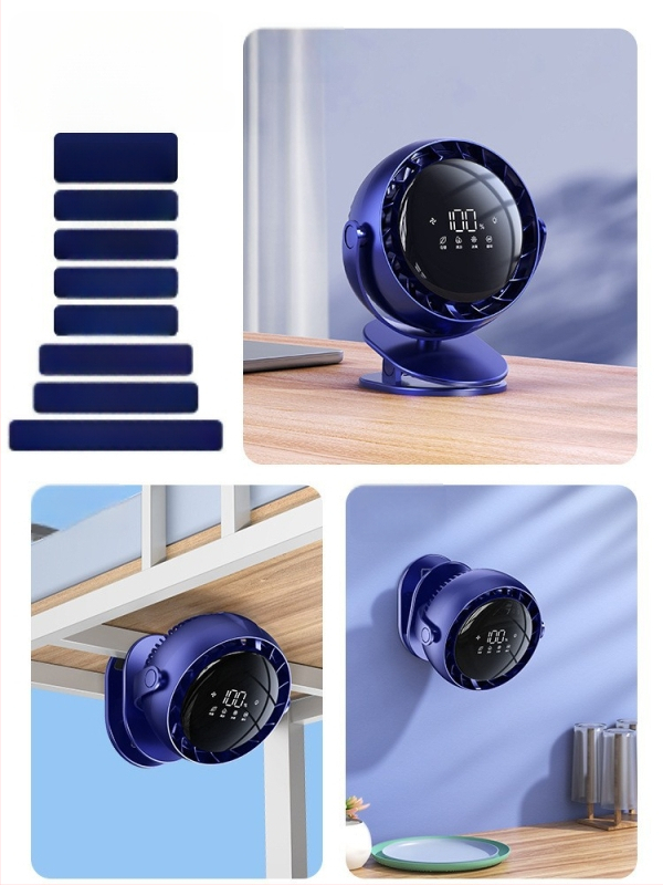 2024 pametni USB klip ventilator, 6 inča, s digitalnim zaslonom, prijenosni stolni ventilator za dom s ugrađenom baterijom